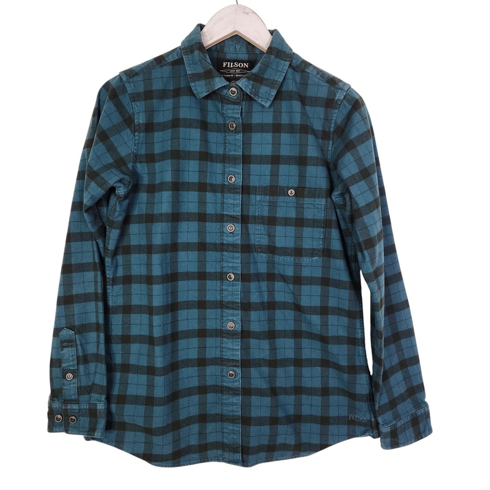 FILSON Alaskan Guide Shirt Womens Medium Blue Plaid Flannel Long Sleeve Button - Picture 2 of 12